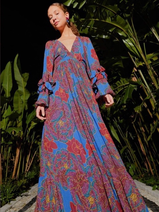 FARM Rio Dresses & Skirts - FARM Rio Blue Maxi Dress with Red Floral Print